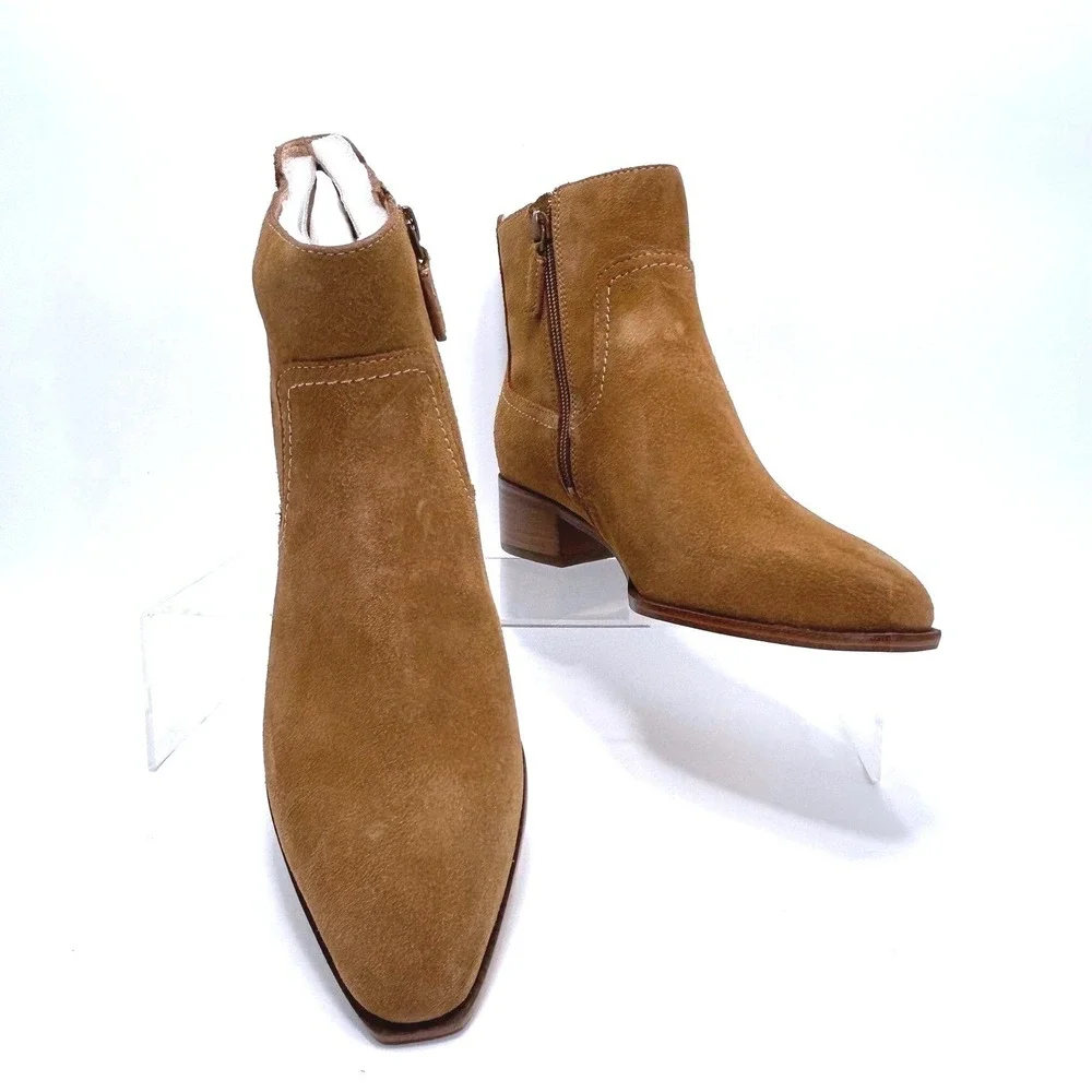 Cole Haan Size 7 Suede Ankle‎ Boots NEW Chestnut Brown Leather Block Naia $180